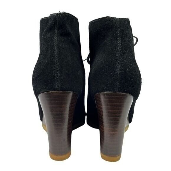 Ugg Elyse Black Leather Open Toe Lace Up Wedge Womens Booties Size 7 - Picture 9 of 12